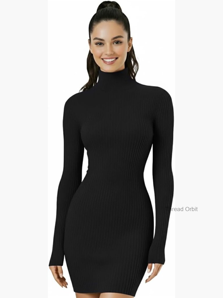 Turtleneck Long Sleeve Bodycon Slim Knit Sweater Dress Fall Winter